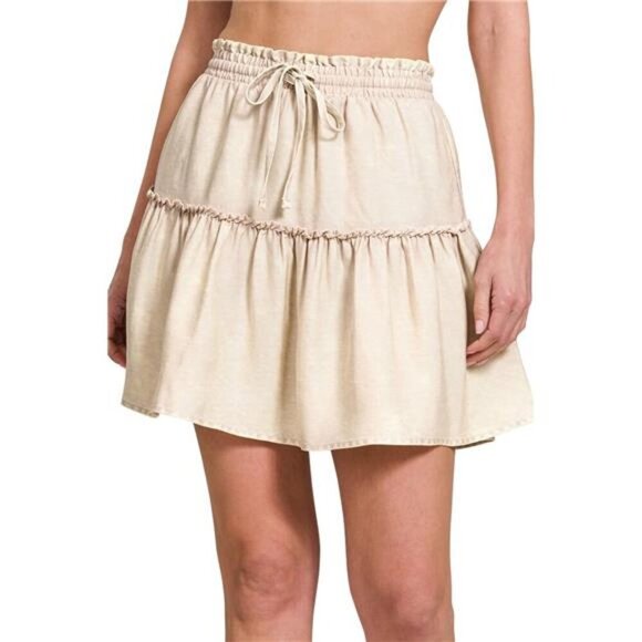 Zenana Tencel Washed Tiered Mini Skirts - Picture 1 of 3